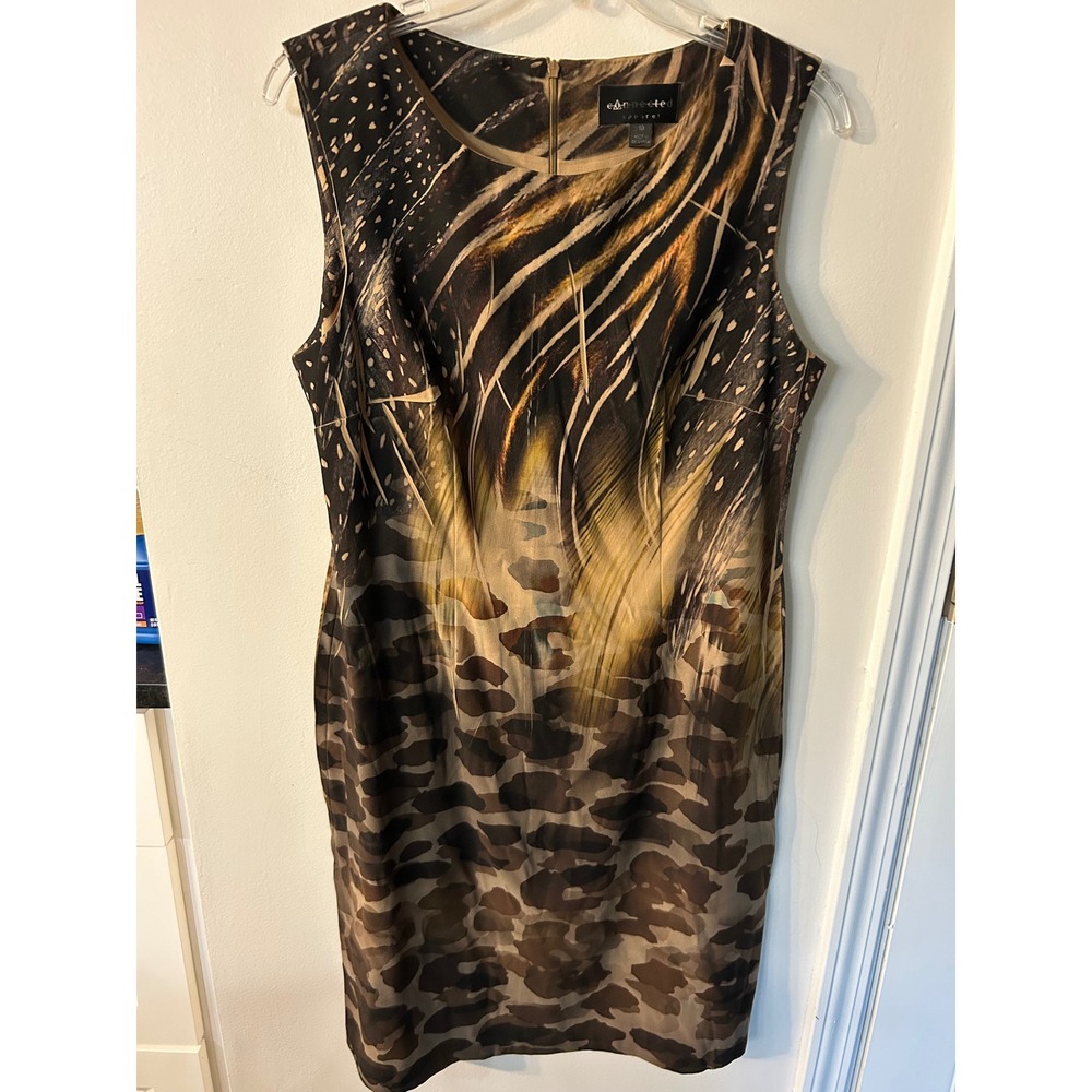 Connected Apparel Women Brown Animal Feather Print Sheath Dress Size 10